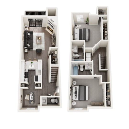 two bedroom apartment floor plans with two living areas at The  Monte