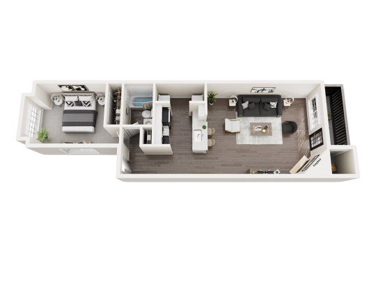 a 3d rendering of a two bedroom apartment at The  Monte